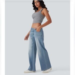 HALARA Asymmetric Flex Denim Med Blue Wash Women's Jeans XSP XS Petite NWT